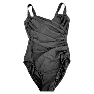 Miraclesuit Black One Piece Swimsuit Ruched Fixed Strap Underwire Support Sz 8